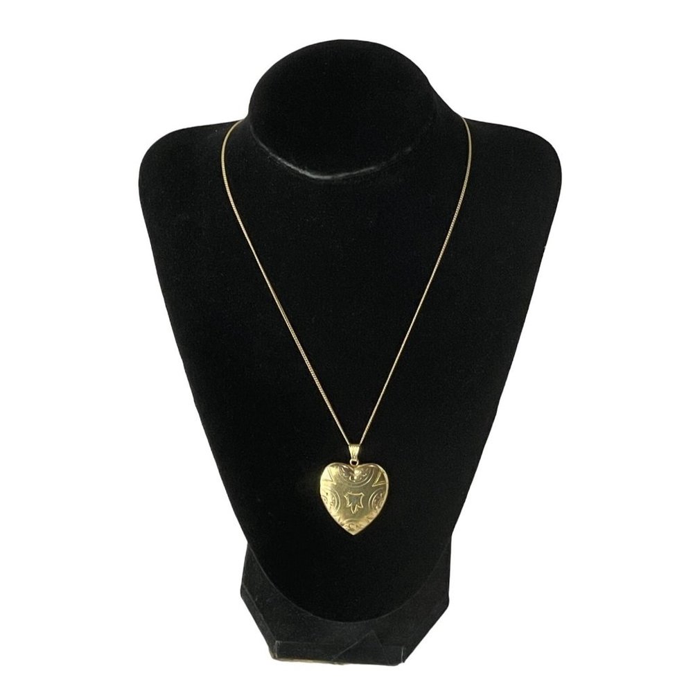 Art Deco Gold Filled GF Bates & Bacon Engraved Heart Locket Pendant And Necklace
